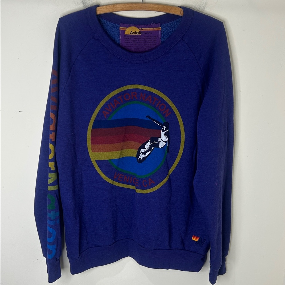 AVIATOR NATION Signature Logo Crew Neck Sweatshirt Purple Venice, CA Size Large - Picture 2 of 16